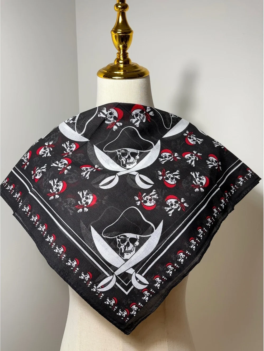 Pirate Skull Bandana Scarf 100% Cotton Black White Red